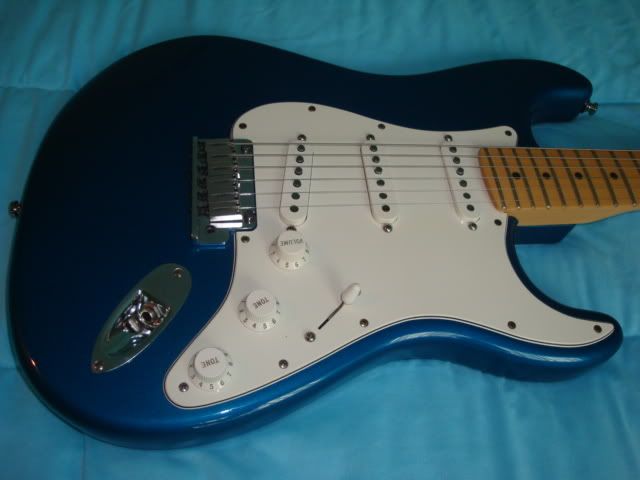 blue stratocaster guitar. This guitar is a 2001 made in
