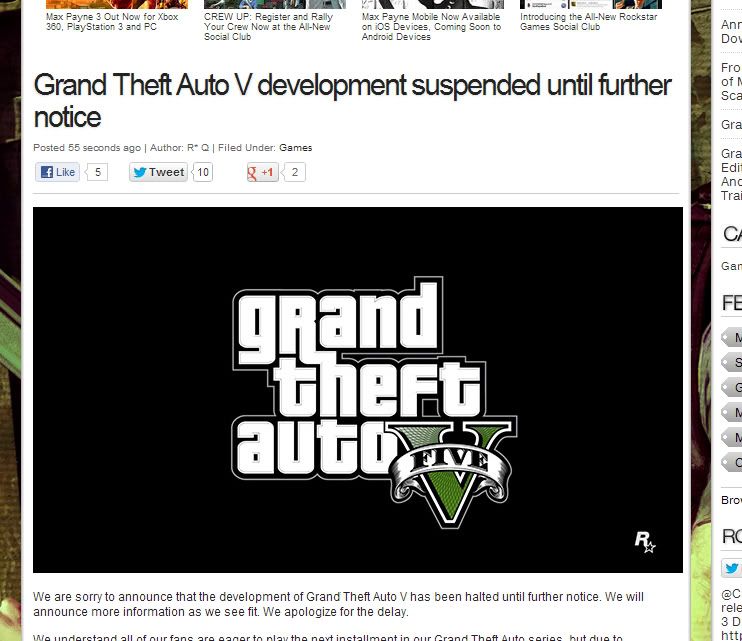 GTA V development suspended! GTA V GTAForums