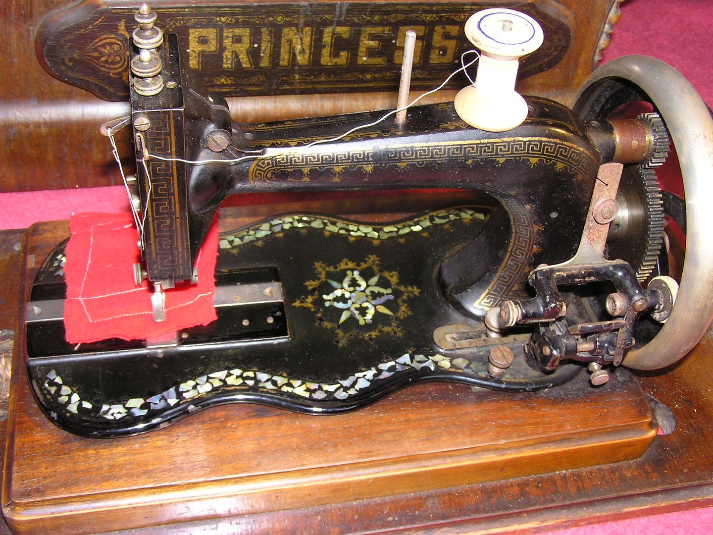 Antique Princess Hand Sewing Machine Fiddlebase Shell Inlaid Sliding Shuttle eBay