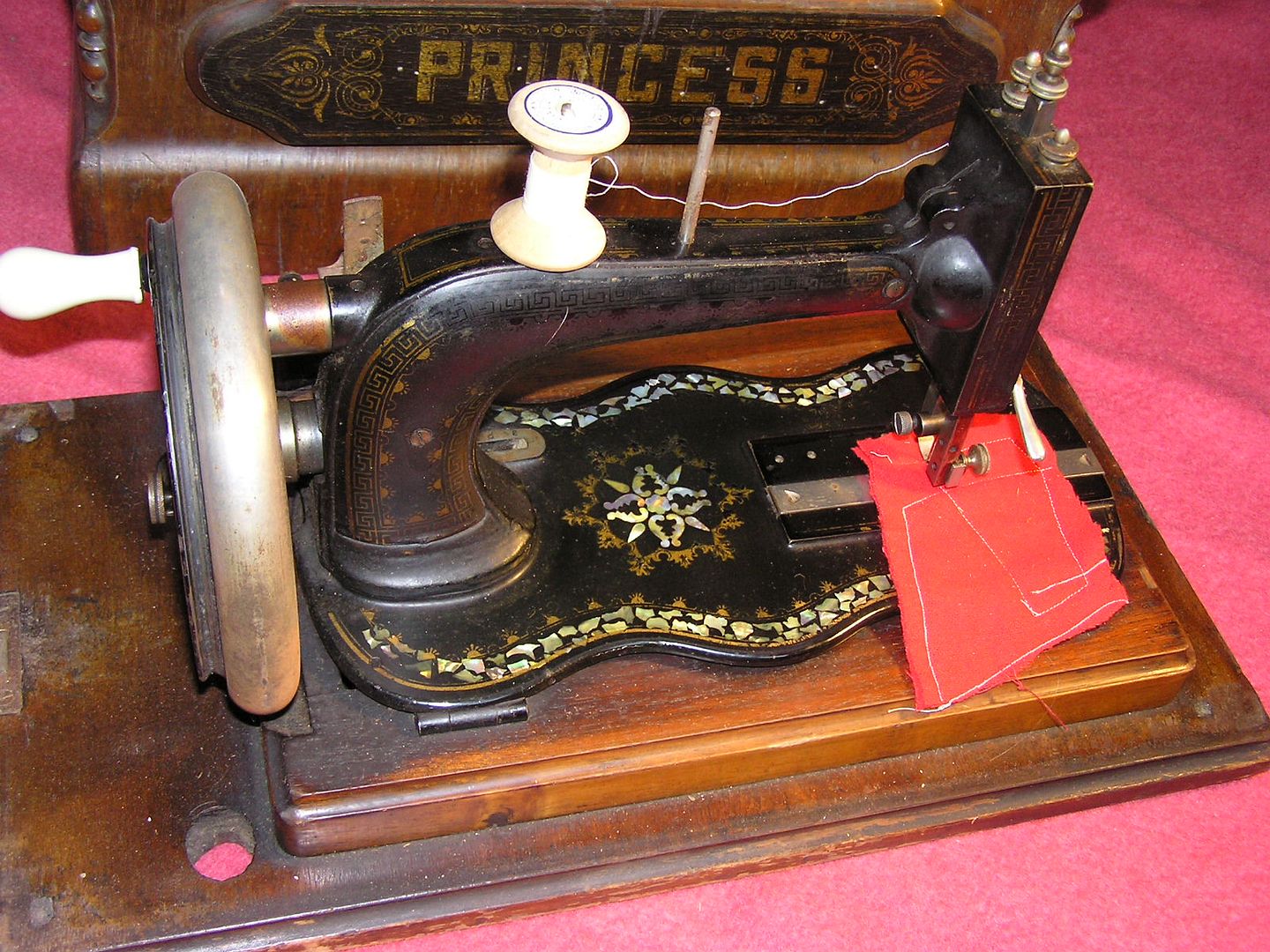 Antique Princess Hand Sewing Machine Fiddlebase Shell Inlaid Sliding Shuttle eBay
